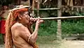 Ein Amazonas- Ureinwohner mit seinem Blasrohr