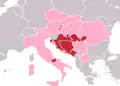 In den rot eingefärbten Gebieten ist Kroatisch eine offizielle Sprache.