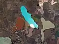 Salzseen auf der Halbinsel Krim. Die Farben kommen von verschiedenen Algen.