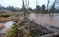 Der Damm staut das Wasser: rechts steht es viel höher.