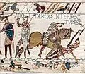 Der Teppich von Bayeux zeigt eine Eroberung im Mittelalter. Dabei waren auch Ritter.