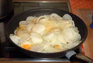 Die Zwiebelscheiben rösten.