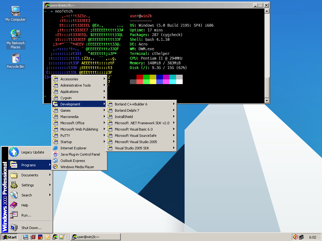 Windows 2000 in Virtual PC for Mac, under OS X 10.5.8