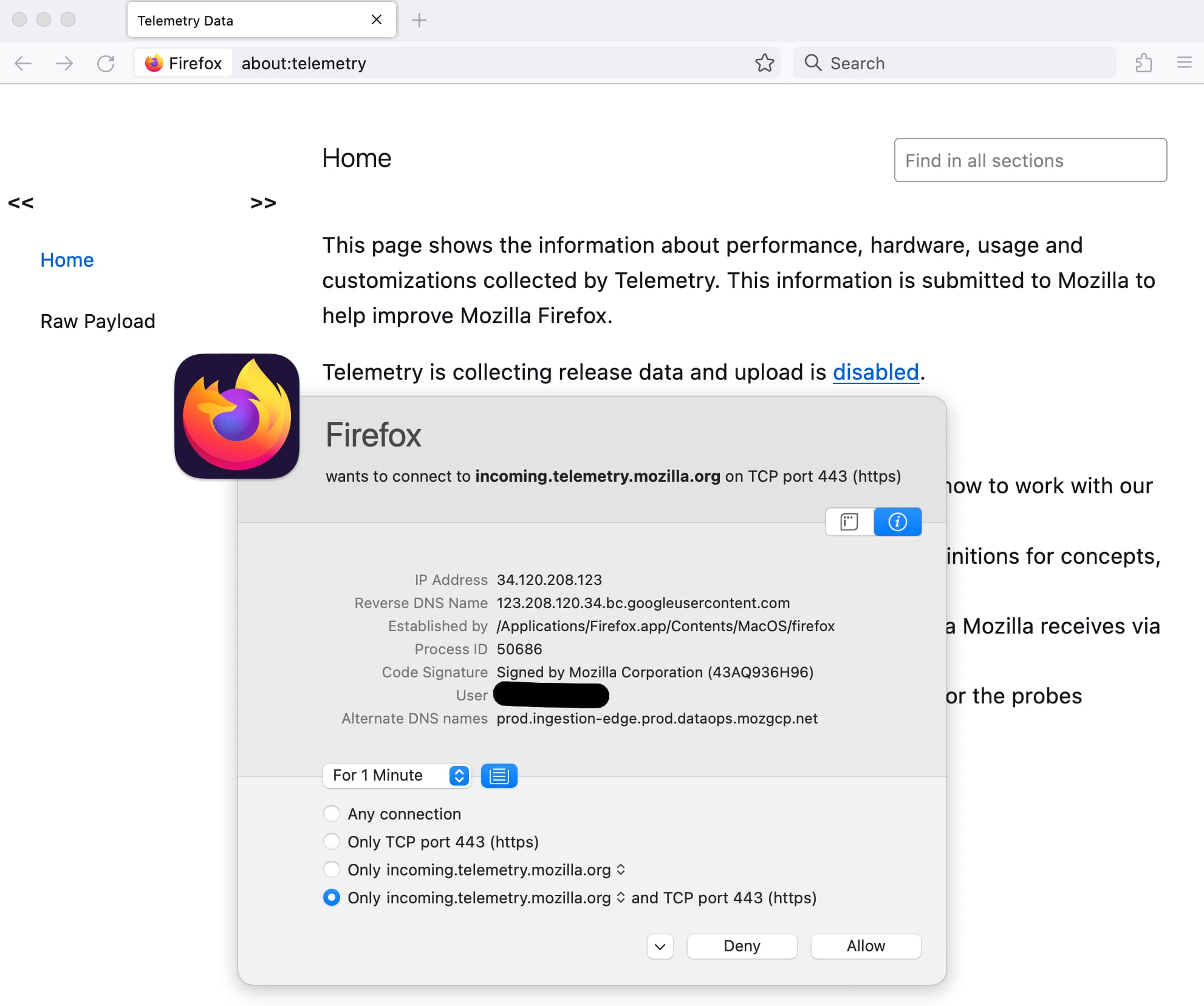 Firefox telemetry disabled, yet telemetry sent