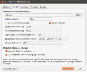 TeXworks Einstellungen