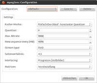 libavcodec MPEG-2 Konfiguration (Beispiel)