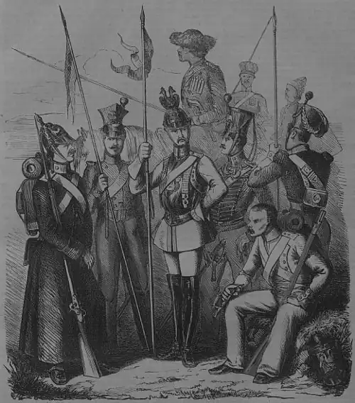 Seite 13 Linien-Infanterie. Uhlane. Kürassier. Husar. Jäger. Linienkosack. Irreguläre Cavallerie: Tartare. Kiraise. Ural-Kosack. [ohne Signatur]