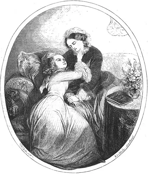 Die Gartenlaube (1857) b 173.jpg In stillen Stunden vor der Einsegnung (Gottfried Kühn)