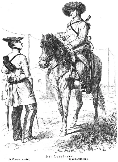 Die Gartenlaube (1857) b 268.jpg Der Dorobantze in Sommermontur, in Winterkleidung