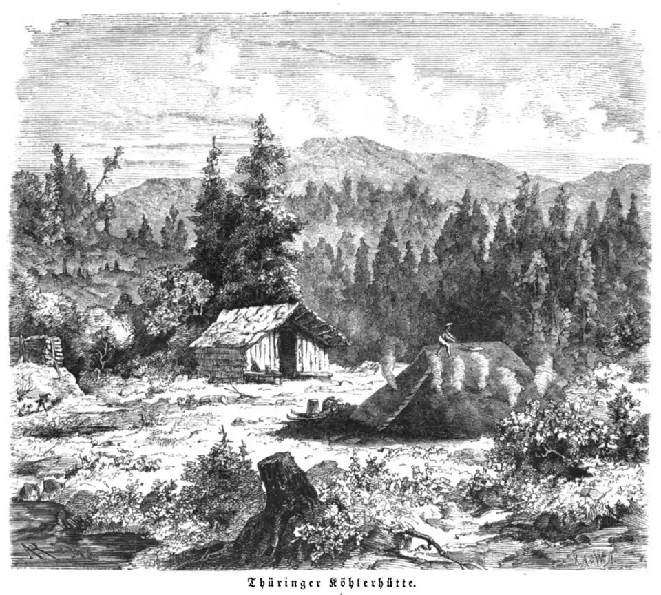 Die Gartenlaube (1860) b 028.jpg Thüringer Köhlerhütte (AR)