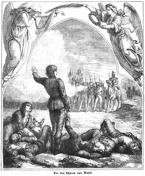Die Gartenlaube (1861) b 005.jpg Vor den Thoren von Wesel! (Paul Thumann)