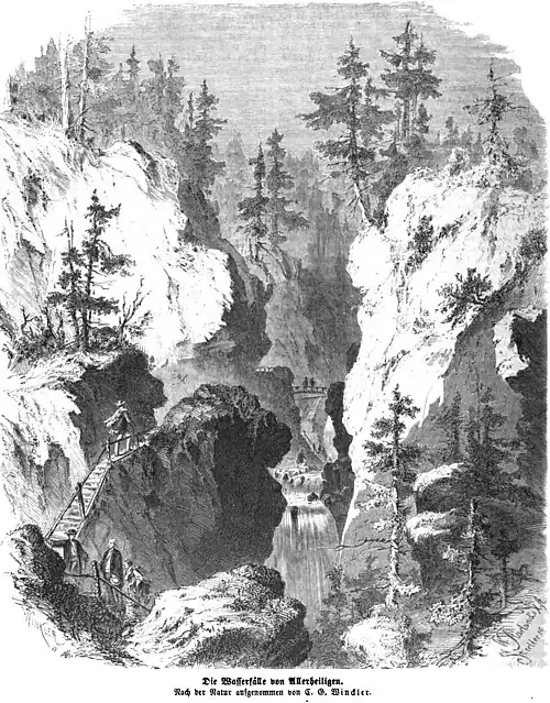 Die Gartenlaube (1861) b 620.jpg Die Wasserfälle von Allerheiligen. Nach der Natur aufgenommen von C. G. Winckler