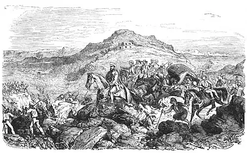 Die Gartenlaube (1862) b 252.jpg Die Karawane auf dem Gebirge Juda. Nach einer Originalzeichnung