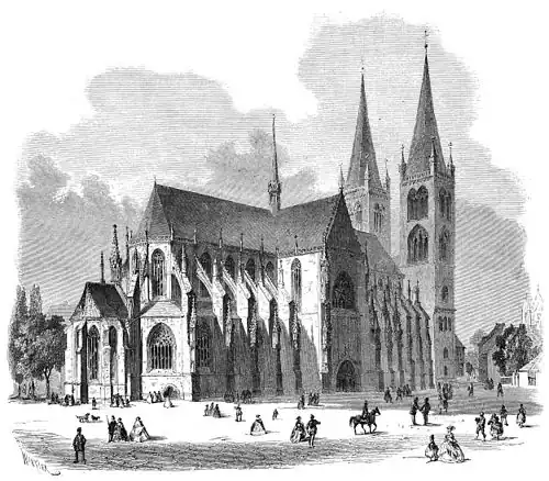 Die Gartenlaube (1862) b 277.jpg Der Dom zu Halberstadt in seiner Vollendung. Xylographie von Illner