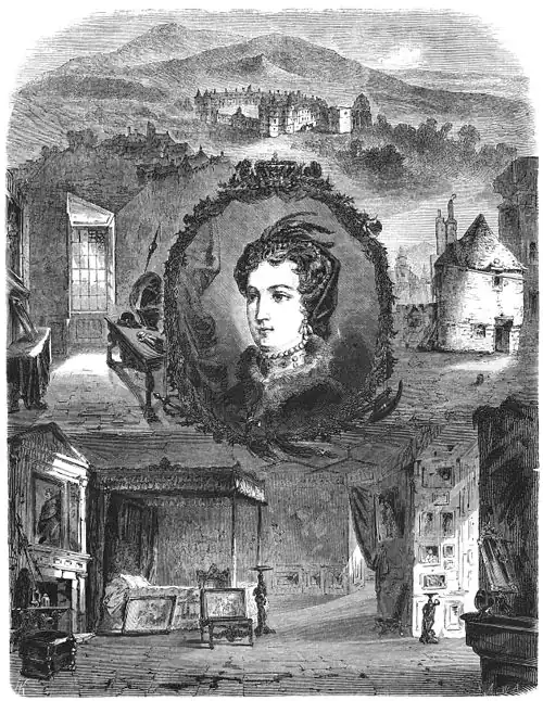 Die Gartenlaube (1862) b 629.jpg Maria Stuart und der schottische Königspalast Holyrood. Originalzeichnung von Herbert König (S)