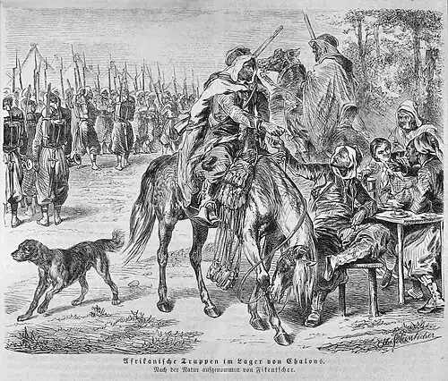 Die Gartenlaube (1863) b 645.jpg Afrikanische Truppen im Lager von Chalons. Nach der Natur aufgenommen von Fikentscher