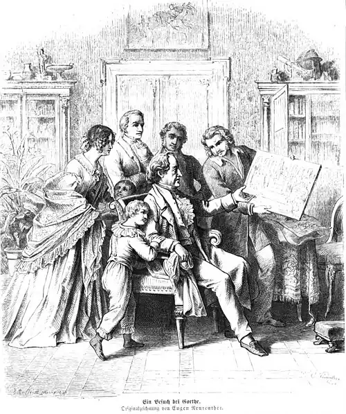 Die Gartenlaube (1864) b 421.jpg Ein Besuch bei Goethe Originalzeichnung von Eugen Neureuther
