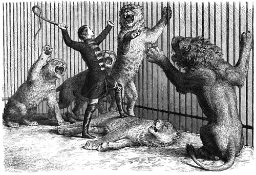 Die Gartenlaube (1864) b 429.jpg Batty und seine Löwen Nach der Natur gezeichnet von H. Leutemann (S)