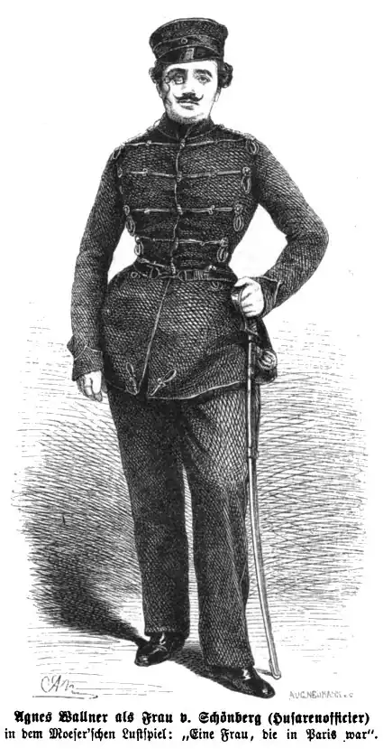 Die Gartenlaube (1864) b 493.jpg Agnes Wallner als Frau v. Schönberg (Husarenofficier)