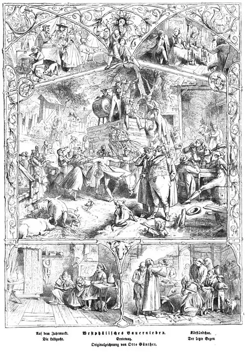 Die Gartenlaube (1864) b 805.jpg Westphälisches Bauernleben Originalzeichnung von Otto Günther