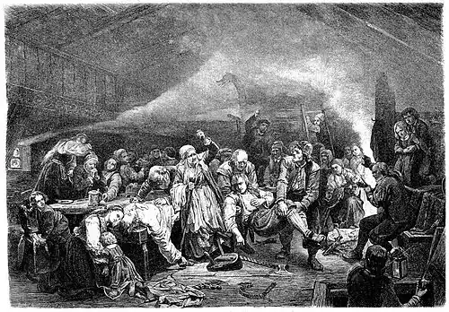 Die Gartenlaube (1865) b 013.jpg Das Ende eines norwegischen Bauernzweikampfs. Nach einem Gemälde von Adolf Tidemand (S)
