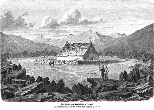 Die Gartenlaube (1865) b 045.jpg (S) Die Kirche von Rehkjahlid in Island Originalzeichnung nach der Natur von Capitän Jensen