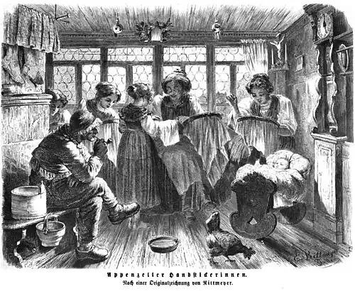 Die Gartenlaube (1865) b 525.jpg Appenzeller Handstickerinnen Nach einer Originalzeichnung von Rittmeyer