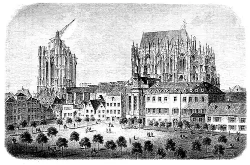 Die Gartenlaube (1865) b 549.jpg (S) Der Dom zu Köln vor dem Beginn seiner Herstellungsbaues im Jahre 1824