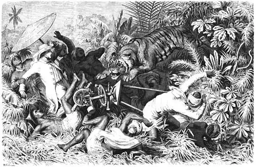 Die Gartenlaube (1865) b 613.jpg (S) Unterbrochene Straßenmessung auf Singapore Originalzeichnung von H. Leutemann