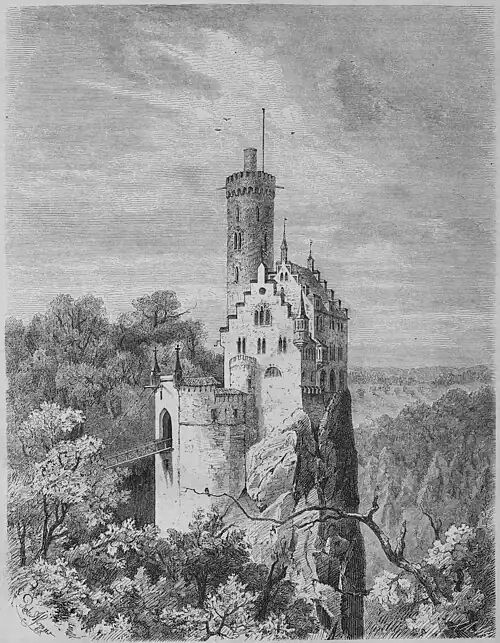 Die Gartenlaube (1866) b 045.jpg Schloß Lichtenstein. Nach der Natur gezeichnet von Robert Aßmus.