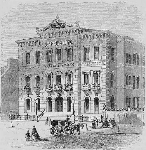 Die Gartenlaube (1866) b 076.jpg Aeußere Ansicht des Concordia-Hauses in Baltimore.
