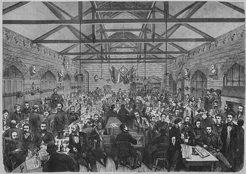 Die Gartenlaube (1866) b 181.jpg (S) Ein Kneipabend in der deutschen Turnhalle in London. Originalzeichnung von Dammann.