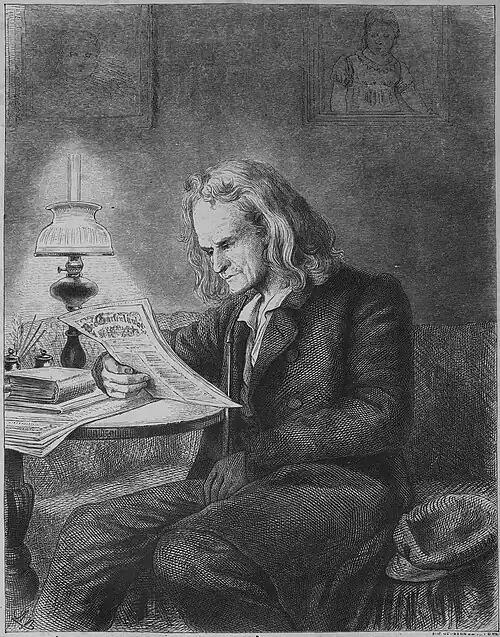 Die Gartenlaube (1866) b 261.jpg Der Alte von Neuseß am Arbeitstisch. Nach einer für die Gartenlaube ausgeführten Originalzeichnung von Hohnbaum.