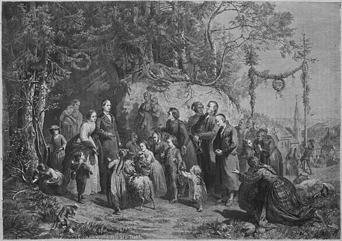 Die Gartenlaube (1866) b 421.jpg (S) Der Einzug des neuen Pfarrers. Nach dem Oelgemälde von Robert Heck in Stuttgart.