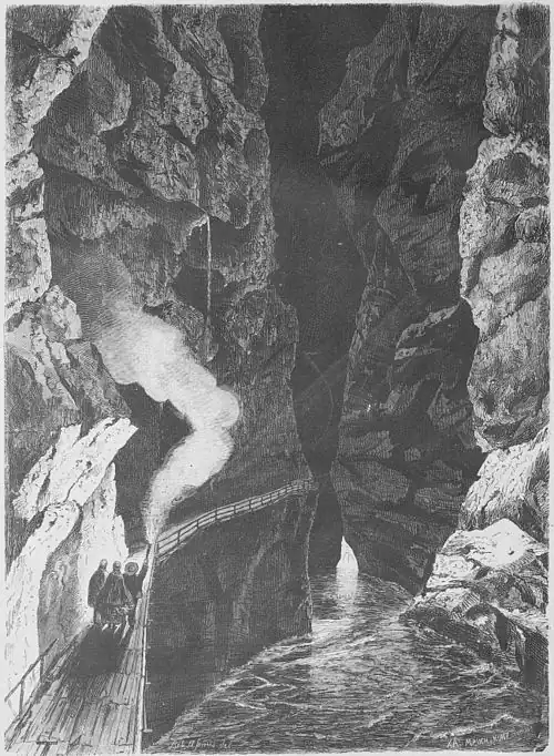 Die Gartenlaube (1866) b 749.jpg (S) Die Taminaschlucht bei Fackelbeleuchtung. Nach der Natur aufgenommen von R. Aßmus.
