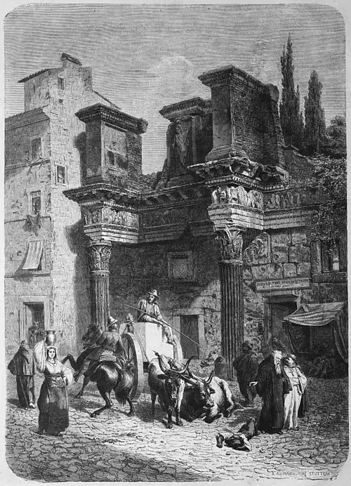 Die Gartenlaube (1866) b 797.jpg (S) Vor den Trümmern des Nervaforums. Originalzeichnung von Robert Heck in Stuttgart.
