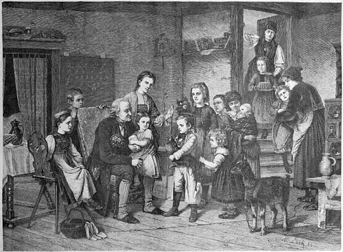 Die Gartenlaube (1867) b 493.jpg (S) Schullehrers Geburtstag. Nach einem Oelgemälde von C. Lasch.