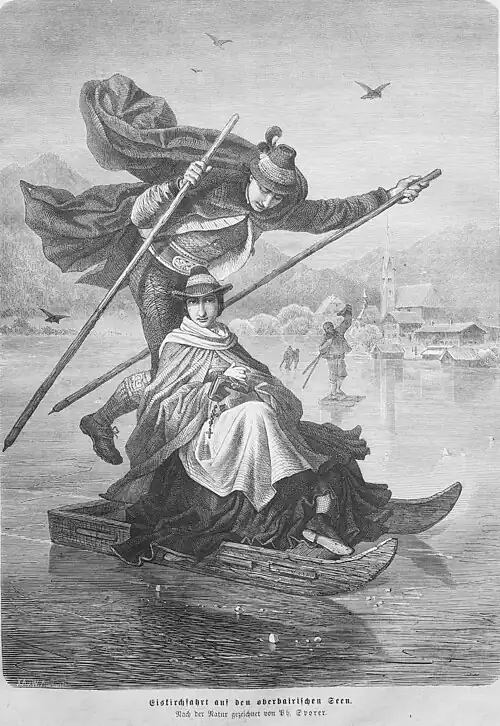 Die Gartenlaube (1868) b 173.jpg Eiskirchfahrt auf den oberbairischen Seen. Nach der Natur gezeichnet von Ph. Sporrer (S)
