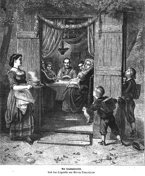 Die Gartenlaube (1868) b 629.jpg Am Laubhüttenfest. Nach dem Oelgemälde von Moritz Oppenheim