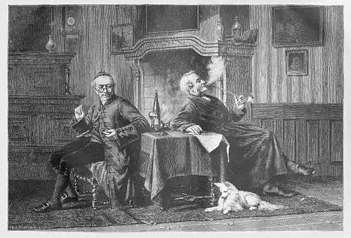 Die Gartenlaube (1868) b 637.jpg Unterbrochene Zeitungslectüre Nach dem Originalgemälde von Webb in Düsseldorf (S)