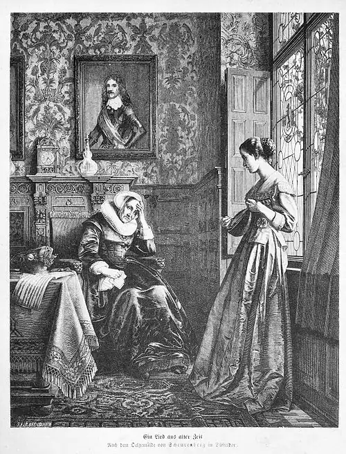 Die Gartenlaube (1869) b 028.jpg Ein Lied aus alter Zeit. Nach dem Oelgemälde von Scheurenberg in Düsseldorf