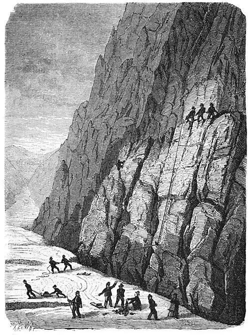 Die Gartenlaube (1869) b 734.jpg Ausbeutung der Krystallhöhle am Tiefengletscher, Canton Uri, im August 1868