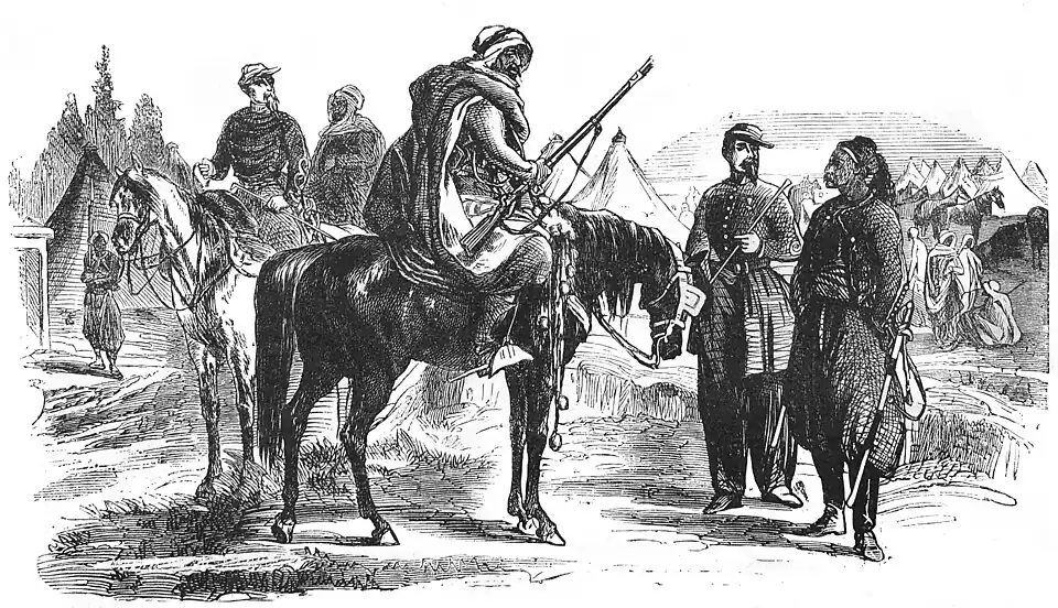 Die Gartenlaube (1870) b 517 2.jpg Spahis. Europäischer und afrikanischer Turcosofficier.