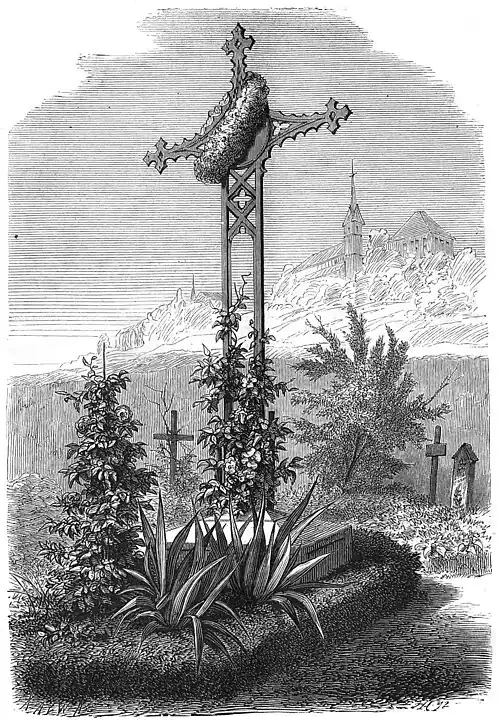 Die Gartenlaube (1870) b 625.jpg Ruhestätte des Dichters der „Wacht am Rhein“ in Burgdorf Nach der Natur aufgenommen von J. Nieriber