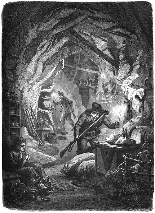Die Gartenlaube (1870) b 729.jpg In der Bauernhöhle bei Annet Nach der Natur aufgenommen von F. W. Heine(S)