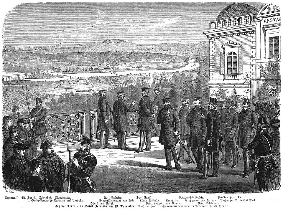 Die Gartenlaube (1870) b 881.jpg Auf der Terrasse von Saint Germain am 13. November Nach der Natur aufgenommen von unserem Feldmaler F. W. Heine (S)