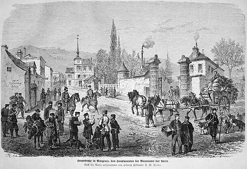 Die Gartenlaube (1871) b 069.jpg Hauptstraße in Margency, dem Hauptquartier der Maasarmee vor Paris (S)