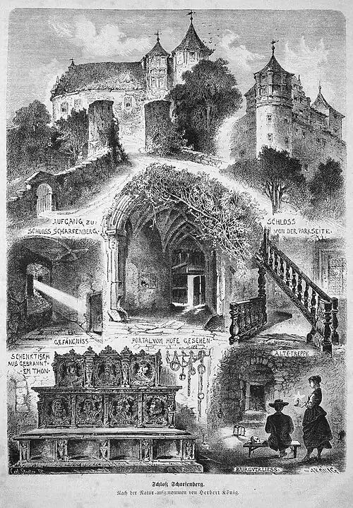 Die Gartenlaube (1872) b 025.jpg Schloß Scharfenberg. Nach der Natur aufgenommen von Herbert König.