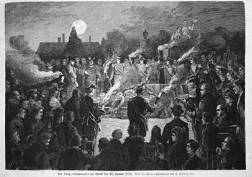 Die Gartenlaube (1872) b 121.jpg Am Sarge Grillparzer’s am Abend des 24. Januar 1872. Nach der Natur aufgenommen von H.&nbsp;Fritzmann.