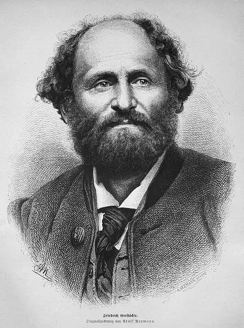 Die Gartenlaube (1872) b 419.jpg Friedrich Gerstäcker. Originalzeichnung von Adolf Neumann.